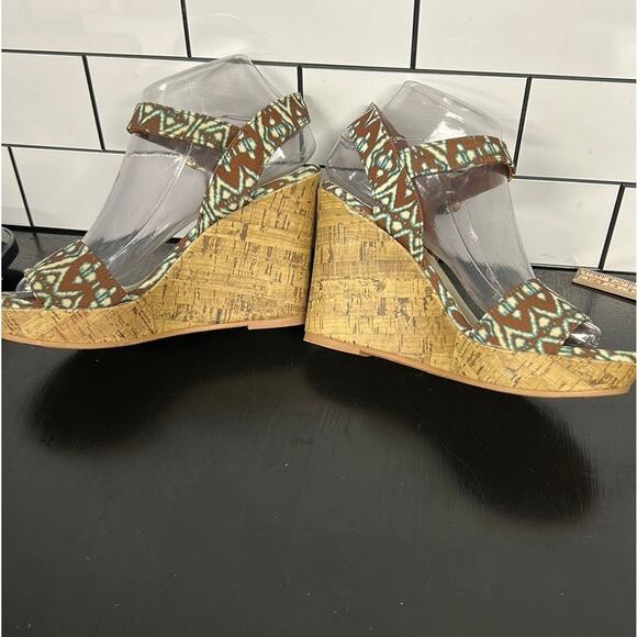 Christian Siriano Cork Platform Wedges Southwest Open Toe Size 7 - Picture 7 of 10